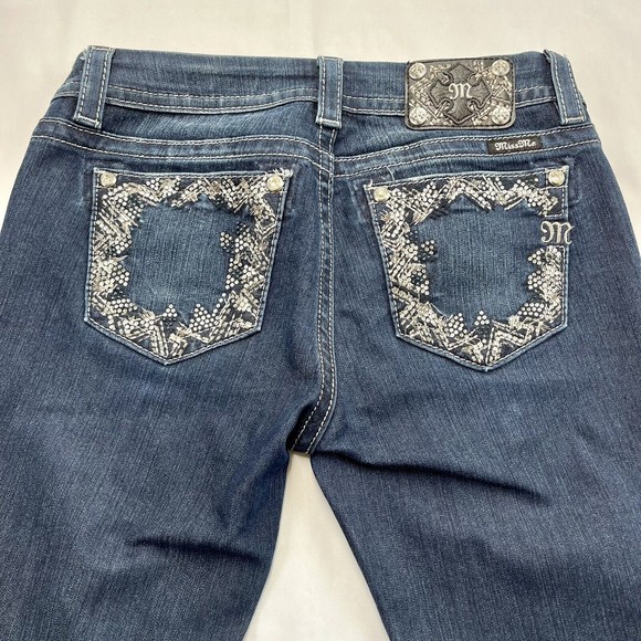 Miss Me Blue Jeans Mid Rise Easy Boot Worn Once 28 Womens Dark Wash Sequins - Picture 2 of 10